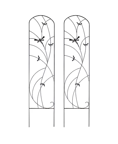 Decorative Steel Metal Dragonfly Delight Design Garden Trellis - 55.75" H - Black - 2-Pack