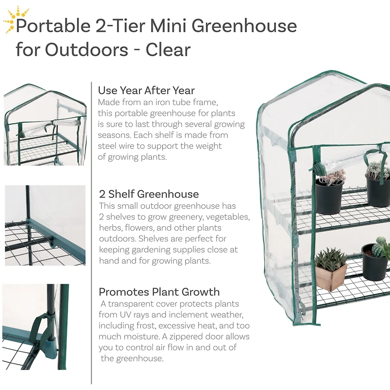 Outdoor Portable -Tier Mini Greenhouse with Roll-up Zippered Door and Steel Wire Shelves