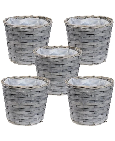 5-Piece Wicker Planter Basket Set - Indoor Use Only - Plastic Lined Flower Pots - Gray Poplar Construction with Steel Wire Frame