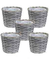 5-Piece Wicker Planter Basket Set - Indoor Use Only - Plastic Lined Flower Pots - Gray Poplar Construction with Steel Wire Frame