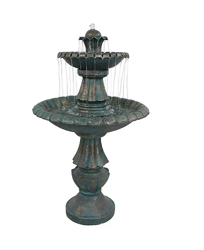 Sunnydaze Decor Nouveau 41-Inch Tall 2-Tier Outdoor Garden Water Fountain - Green