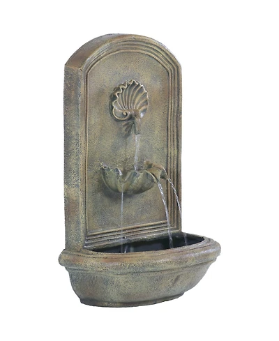 Seaside 27-Inch Polystone Wall-Mounted Solar Fountain - Submersible Pump - Florentine Stone Finish