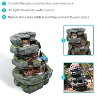 Sunnydaze Decor Stacked Shale Rock 38-Inch Waterfall Fountain with Led Lights - Electric Submersible Pump