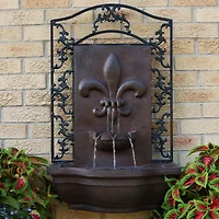 Sunnydaze Decor French Lily 33-Inch Polystone Outdoor Wall Water Fountain - Electric Submersible Pump - Iron Finish