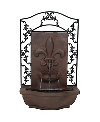 Sunnydaze Decor French Lily 33-Inch Polystone Outdoor Wall Water Fountain - Electric Submersible Pump - Iron Finish