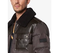 Marc New York Men's Beaumont Aviator Puffer with Faux Leather Trim