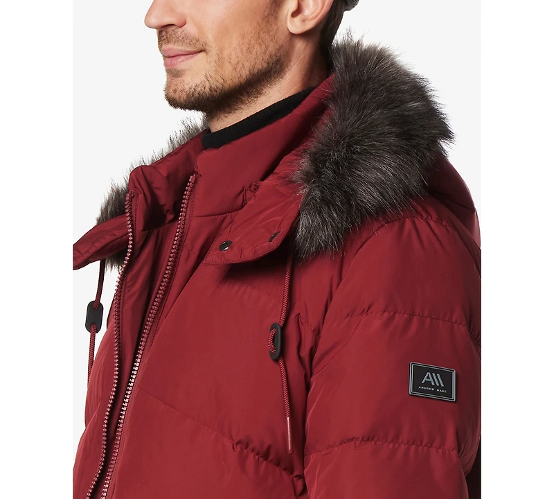 Marc New York Men's Down Bomber with Faux Fur Trim and Removable Hood