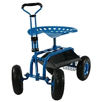 Garden Cart Rolling Scooter with Extendable Steering Handle - Swivel Seat and Utility Basket