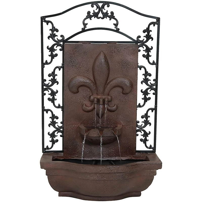 Sunnydaze Decor French Lily 33-Inch Polystone Outdoor Wall Water Fountain - Electric Submersible Pump - Iron Finish