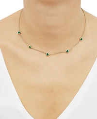 Lab-Grown Emerald Station Figaro Collar Necklace (1-1/5 ct. t.w.) in 14k Gold-Plated Sterling Silver, 16" + 2" extender