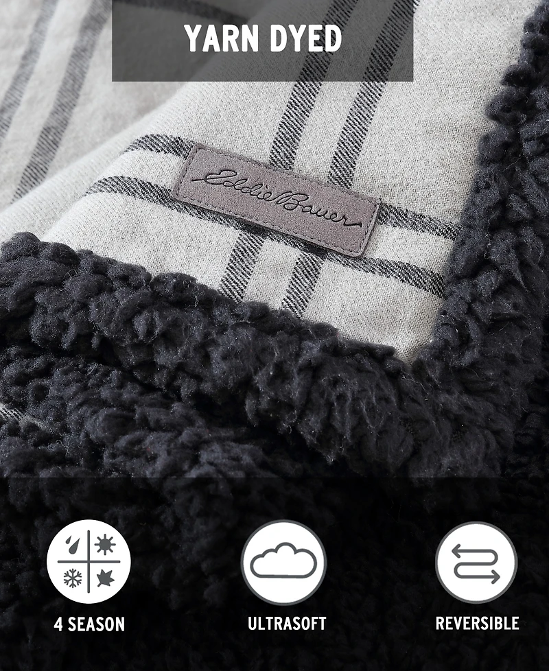 Eddie Bauer Kettle Falls Plaid Cotton Yarn Dye Flannel Reversible Throw, 60 " X 50"