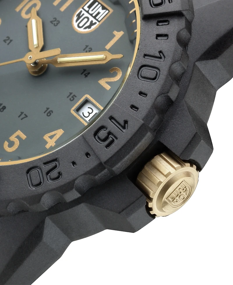 Luminox Men's Swiss Navy Seal Military Dive Gold Black Rubber Strap Watch 45mm