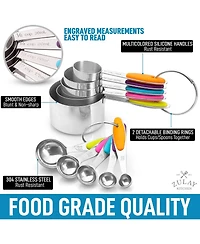 Set of 10 Stackable Stainless Steel Metal Measuring Cups and Spoons with Silicone Handles