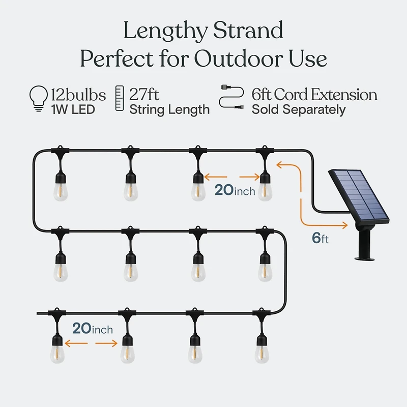 Ambience Pro 27 ft. Outdoor Solar Led 1-Watt String Lights with Warm White Hue