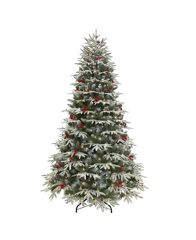 Puleo 7.5FT Pre-Lit Flocked Hartford Fir Artificial Christmas Tree