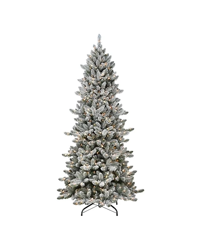 Puleo 7.5FT Pre-Lit Slim Flocked Royal Majestic Spruce Artificial Christmas Tree