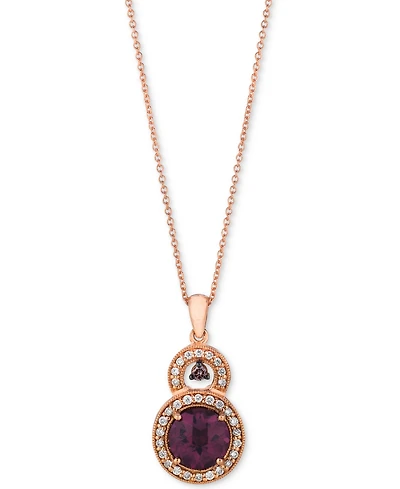 Le Vian Raspberry Rhodolite (2-1/5 ct. t.w.) & Diamond (1/4 ct. t.w.) Halo 18" Pendant Necklace in 14k Rose Gold