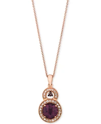 Le Vian Raspberry Rhodolite (2-1/5 ct. t.w.) & Diamond (1/4 ct. t.w.) Halo 18" Pendant Necklace in 14k Rose Gold