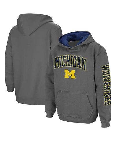 Youth Boys Colosseum Charcoal Michigan Wolverines 2-Hit Team Pullover Hoodie