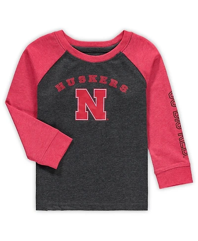 Toddler Boys and Girls Colosseum Heathered Black Nebraska Huskers Long Sleeve Raglan T-shirt