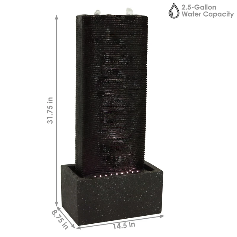 31"H Electric Polyresin Rippling Tower Column Outdoor Water Fountain with Lights