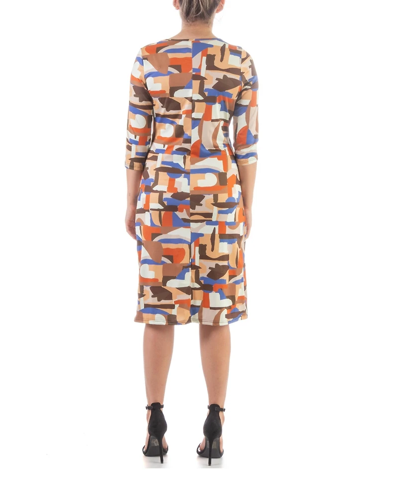 24seven Comfort Apparel Women's Faux Wrap Knee Length Cocktail Dress