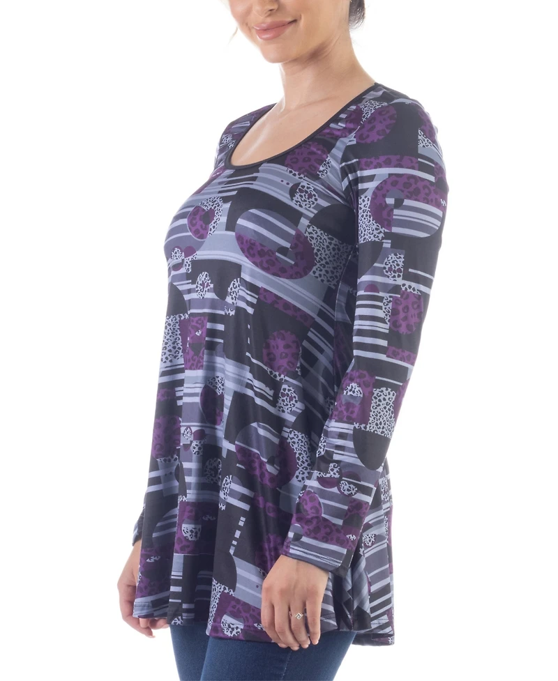 24seven Comfort Apparel Women's Scoop Neck Long Sleeve Tunic Top