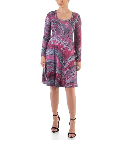 24seven Comfort Apparel Women's Long Sleeve Knee Length T-shirt Dress