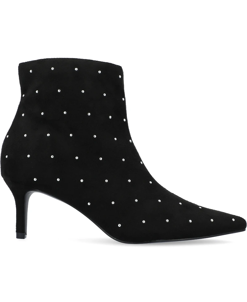 Journee Collection Women's Rossia Stud Embellished Pointed Toe Kitten Heel Dress Booties