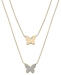 Wrapped Diamond Pave & Polished Butterfly Layered Pendant Necklace (1/6 ct. t.w.) in 10k Gold, 17" + 1" extender, Created for Macy's