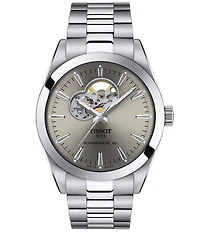 Tissot Men's Gentleman Powermatic 80 Open Heart Grey Stainless Steel Bracelet Watch 40mm