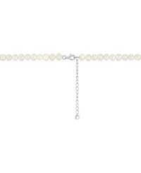 Arabella Cultured Freshwater Button & Potato Pearl (5-11mm) & Cubic Zirconia Fancy Collar Necklace in Sterling Silver, 16" + 2" extender