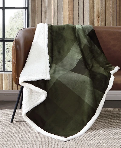 Eddie Bauer Pine Plaid Ultra Soft Plush Fleece Reversible Throw, 60" x 50"