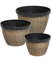 3-Piece Outdoor Planter Set - 12", 13", and 15" Resin Faux Basketweave Planters