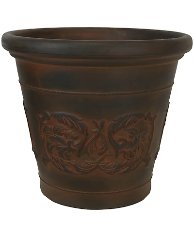 Indoor/Outdoor Patio, Garden, or Porch Weather-Resistant Double-Walled Arabella Flower Pot Planter - 16" - Rust Finish