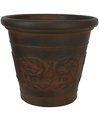 Indoor/Outdoor Patio, Garden, or Porch Weather-Resistant Double-Walled Arabella Flower Pot Planter - 16" - Rust Finish