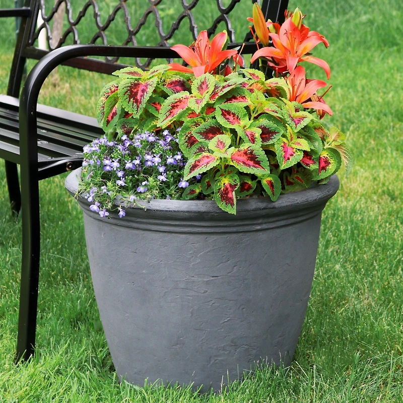 Anjelica 20" Double-Walled Polyresin Outdoor Planter with Uv-Resistant Slate Finish