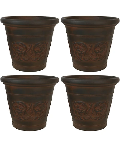 Arabella 16" Double-Walled Polyresin Outdoor Planter Pot - Uv-Resistant Rust Finish - Set of 4