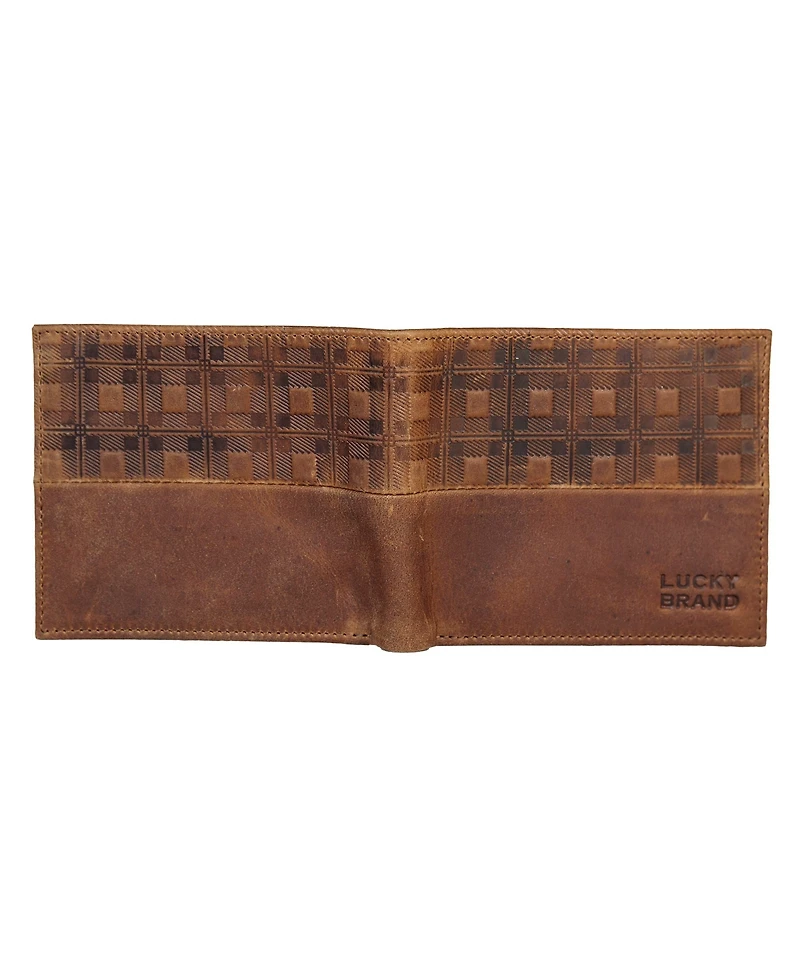 Lucky Brand Men's Plaid Embossed Leather Bifold Wallet