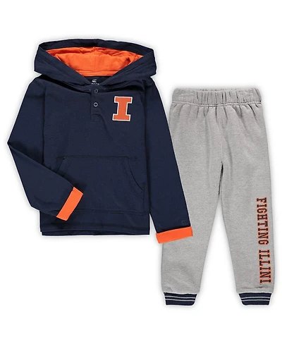Toddler Boys Colosseum Navy, Heathered Gray Illinois Fighting Illini Poppies Hoodie and Sweatpants Set