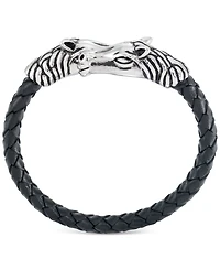 Legacy for Men by Simone I. Smith Horse Head Black Leather Braided Bypass Bracelet in Stainless Steel