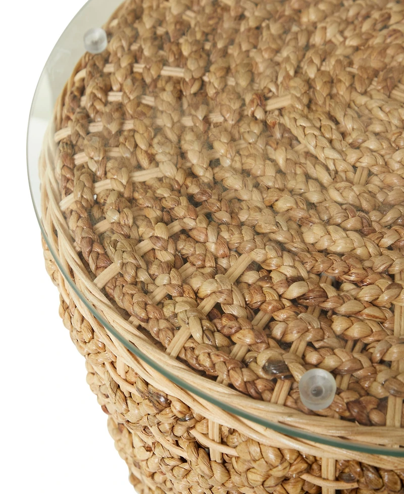 Rosemary Lane Handmade Woven Accent Table with Glass Top, 20" x 20" x 24"