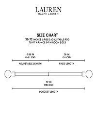 Lauren Ralph Lauren Welford 1" Adjustable Window Curtain Rod and Finial 22 Piece Set, 36"-72"