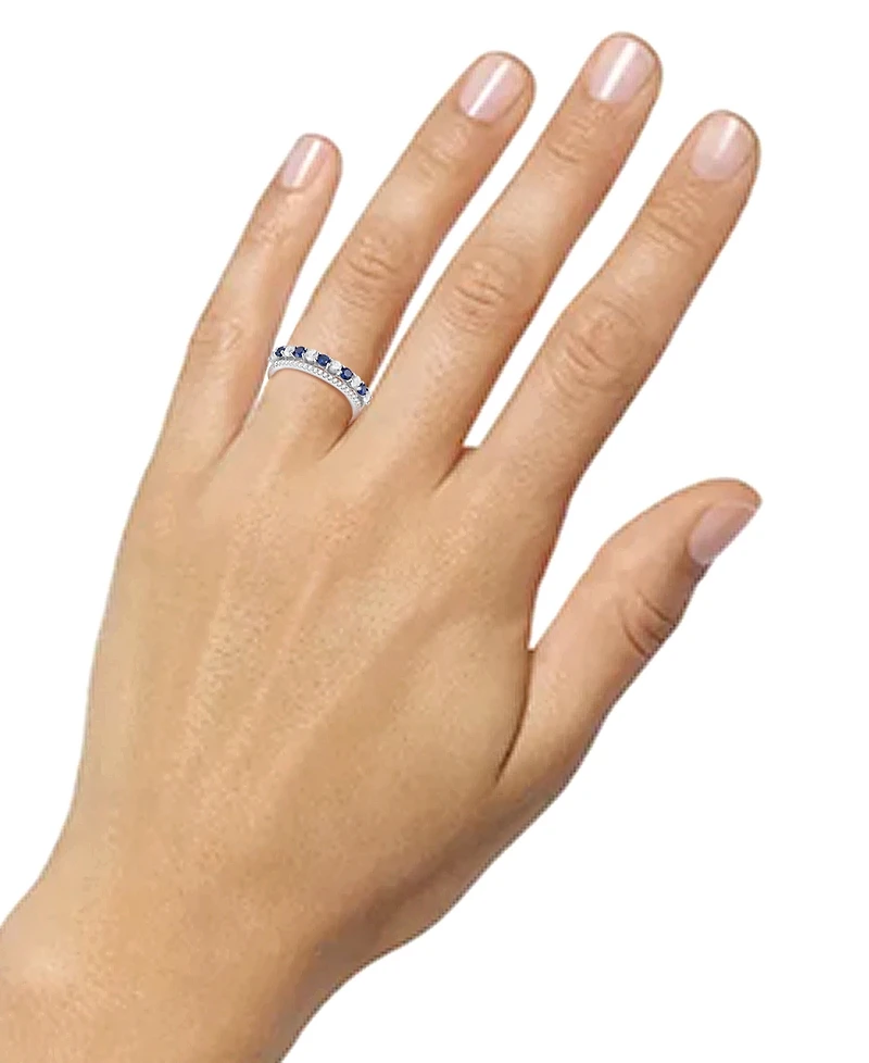 Lab-Grown Emerald (1/3 ct. t.w.) & Lab-Grown White Sapphire (5/8 ct. t.w.) Stack Band in Sterling Silver (Also in Lab-Grown Ruby & Lab-Grown Sapphire)