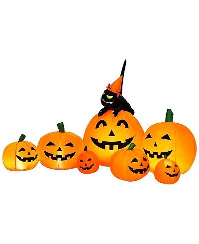 Costway Halloween 7.5 Ft Inflatable Pumpkin Combo Decoration w/ Witch Black Cat