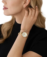 Michael Kors Women's Pyper Two-Hand Gold-Tone Stainless Steel Bracelet Watch 32mm and Earrings Set, 3 Pieces