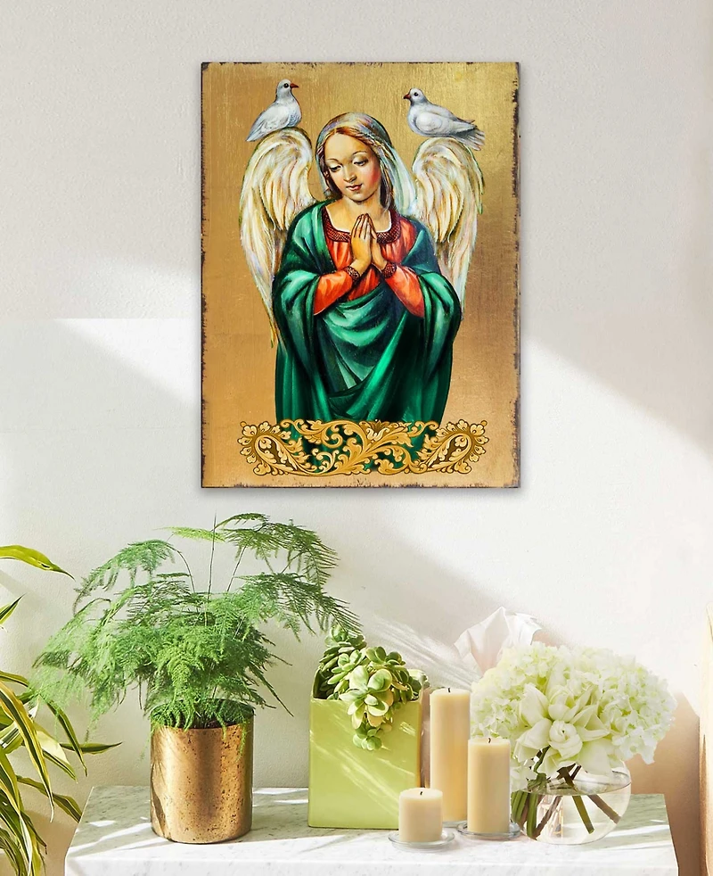 Designocracy Icon Praying Angel Wall Art on Wood 8"