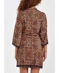iCollection Women' s Chiya Robe with Self Tie Sash and Lace Trimed Hemlines