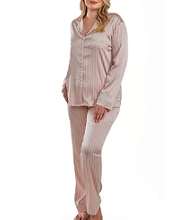 iCollection Brillow Plus Satin Striped Button Down Pajama Pant Set, 2 Piece