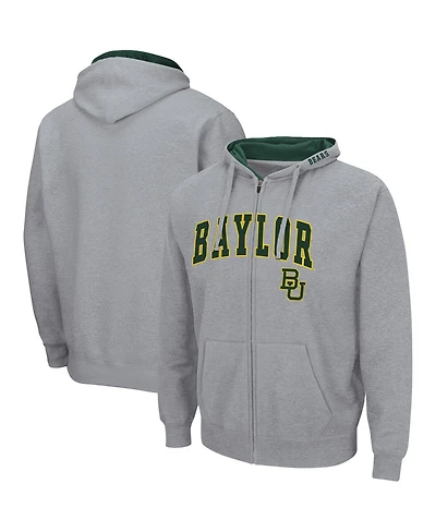 Men's Colosseum Heathered Gray Baylor Bears Arch and Logo 3.0 Full-Zip Hoodie